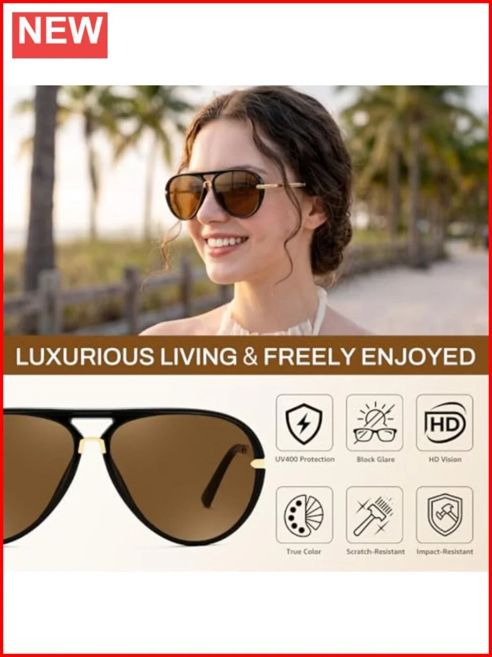 Classic Aviator Sunglasses UV400 Protection Metal Temple Unisex